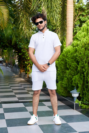 Men's Premium Sugarcane Fabric White Co-Ord Set.