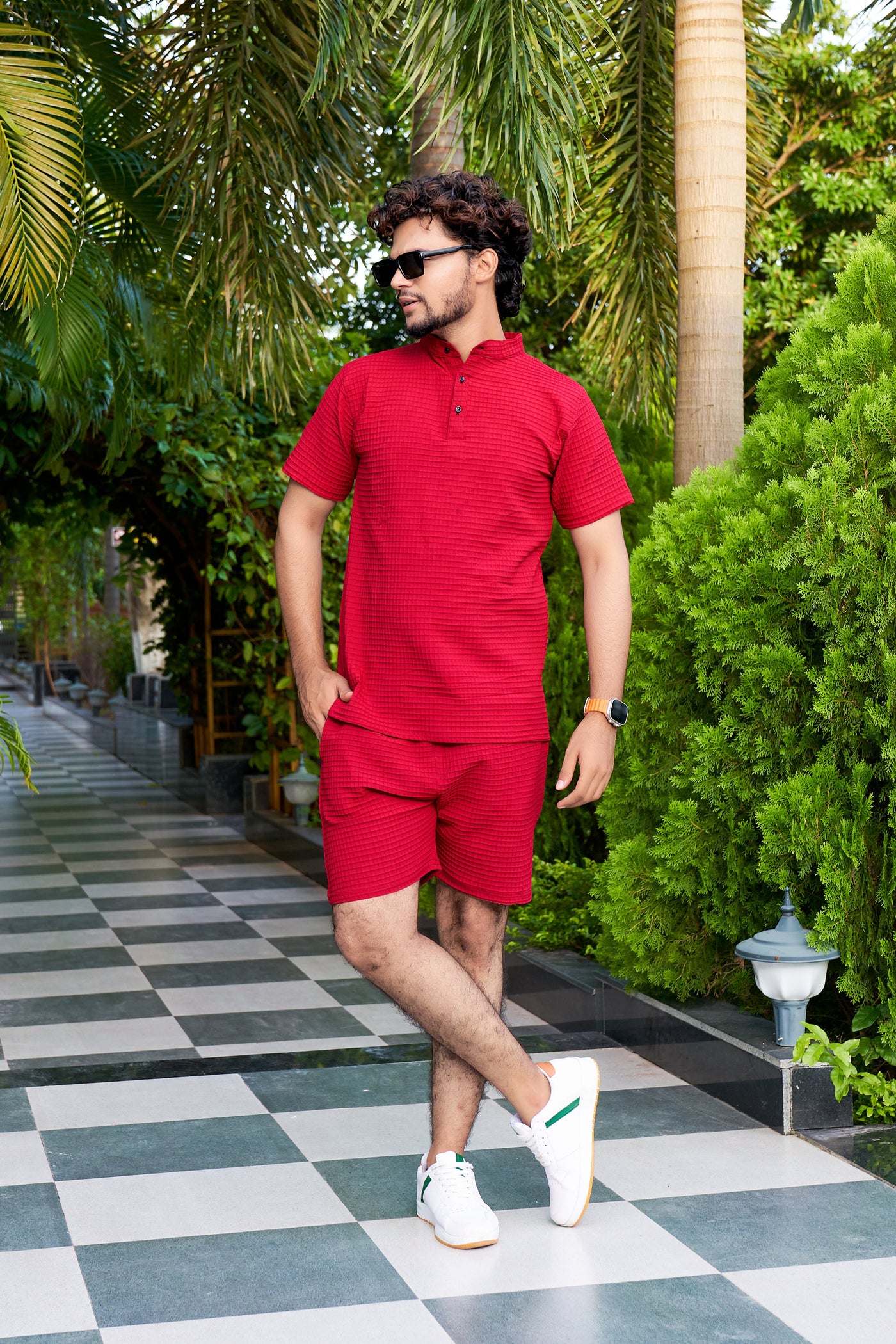 Men's Premium Sugarcane Fabric Red Co-Ord Set.