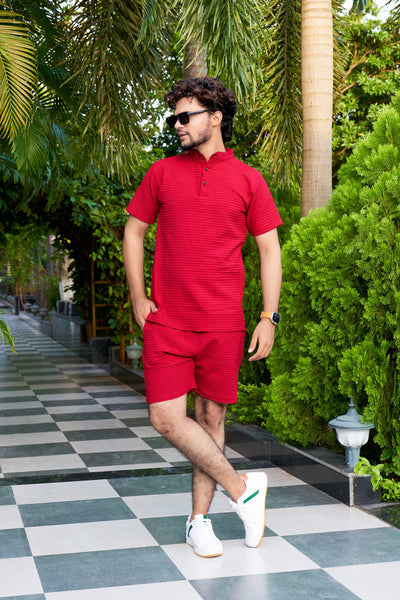 Men's Premium Sugarcane Fabric Red Co-Ord Set.