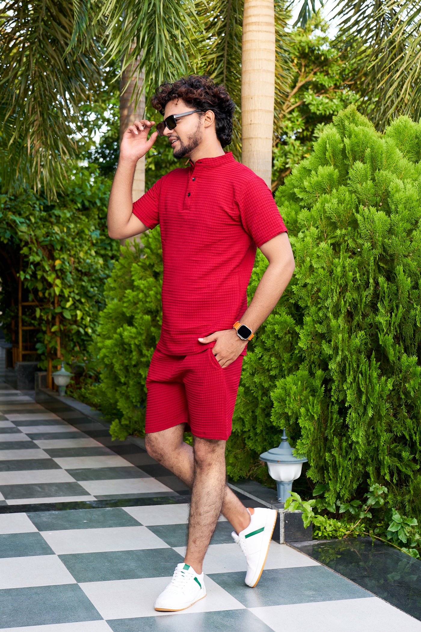 Men's Premium Sugarcane Fabric Red Co-Ord Set.
