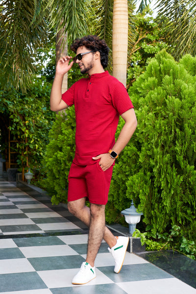 Men's Premium Sugarcane Fabric Red Co-Ord Set.