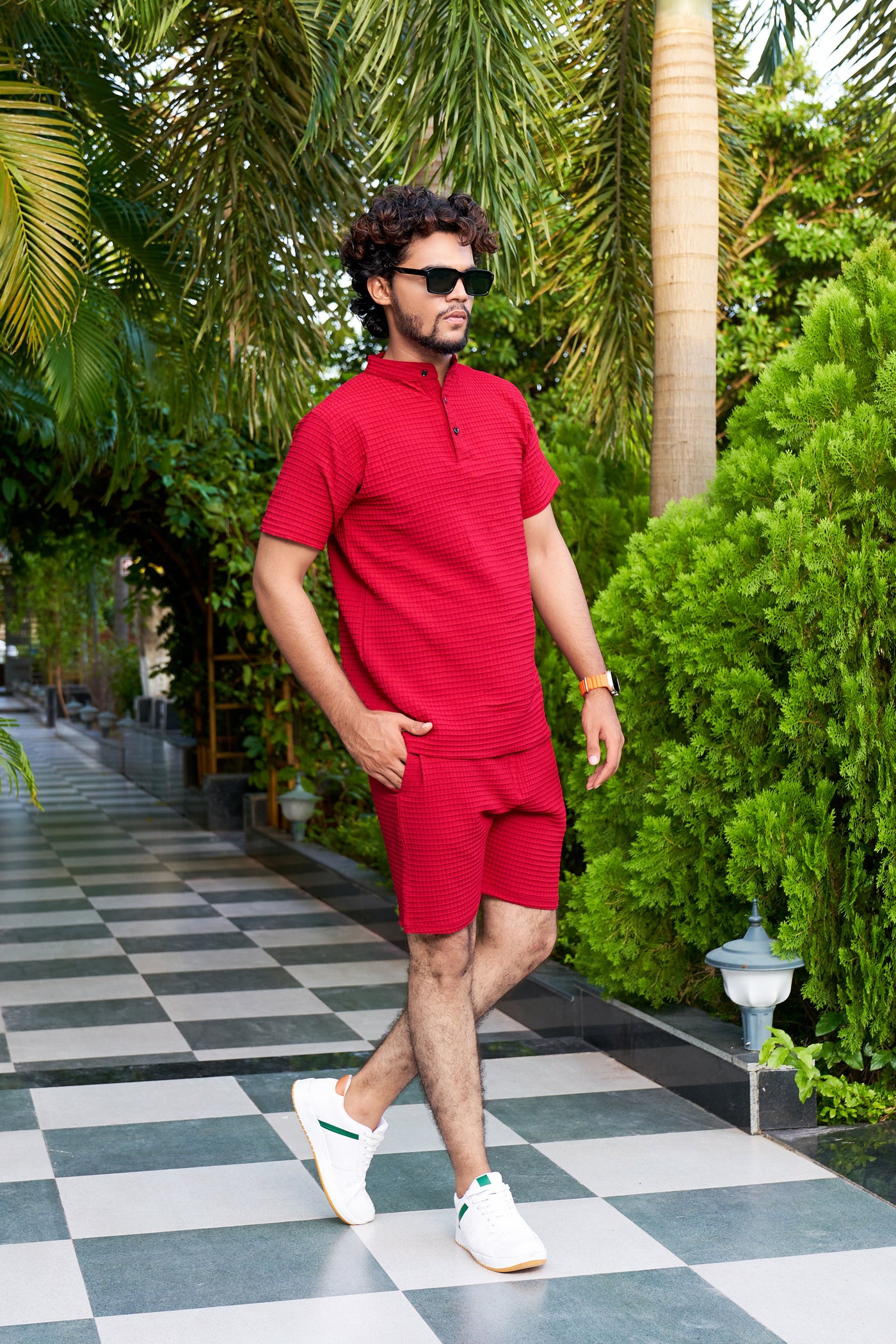 Men's Premium Sugarcane Fabric Red Co-Ord Set.