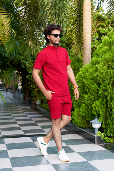 Men's Premium Sugarcane Fabric Red Co-Ord Set.