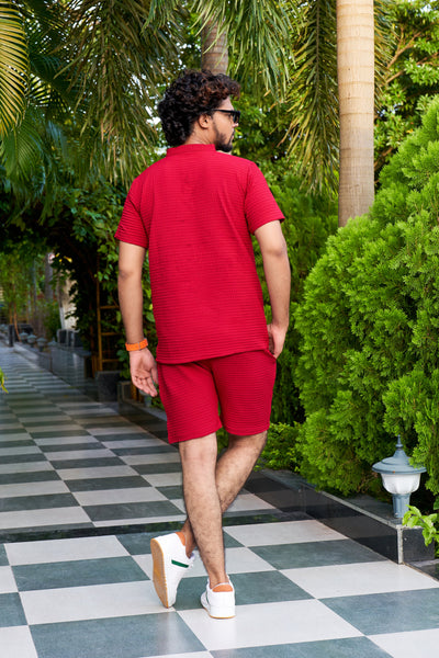 Men's Premium Sugarcane Fabric Red Co-Ord Set.