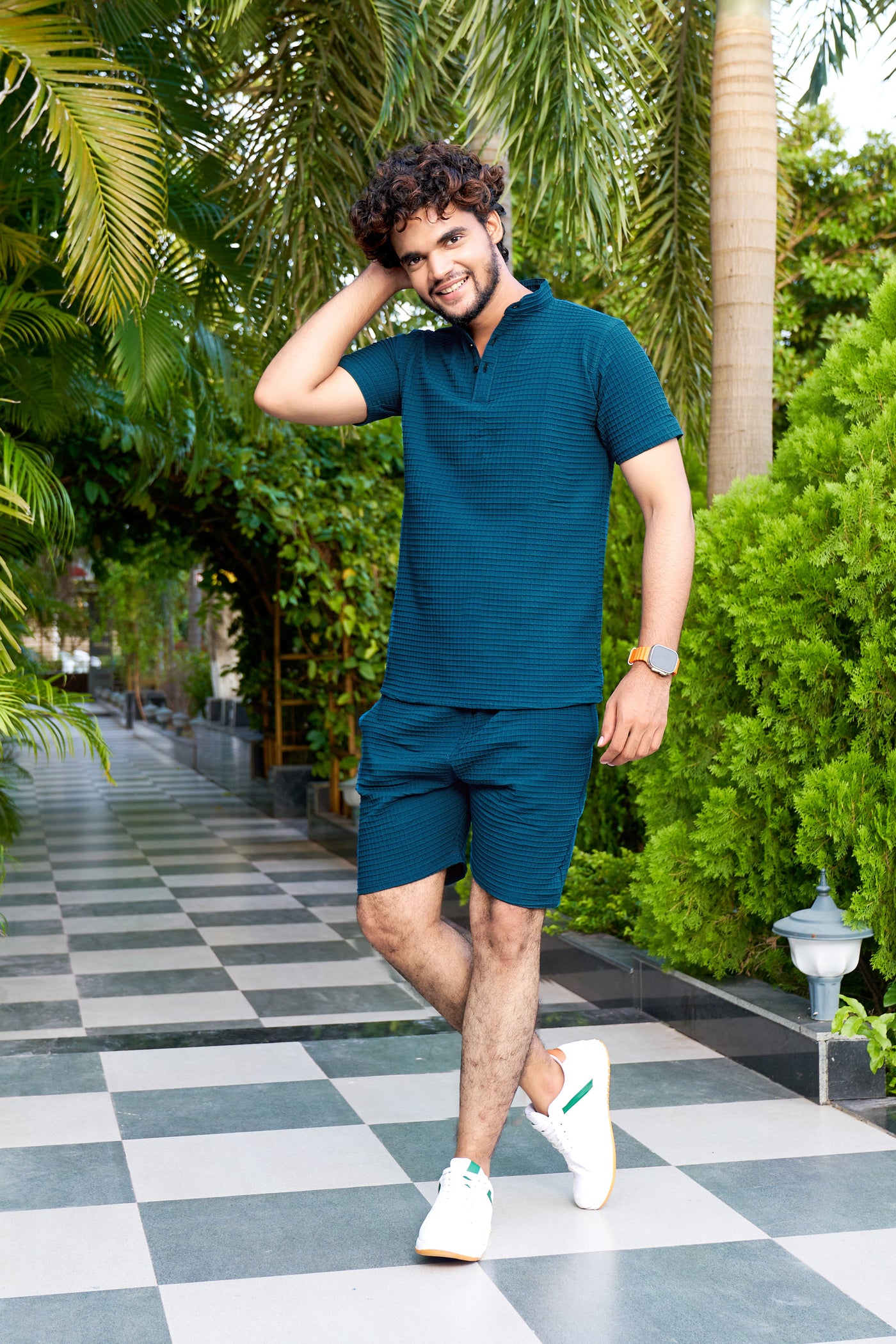 Men's Premium Sugarcane Fabric Teal Blue Co-Ord Set.