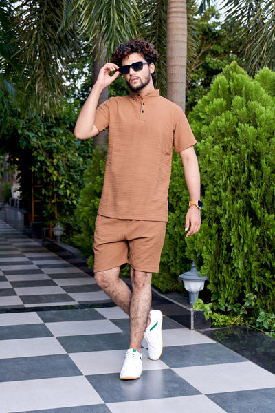 Men's Premium Sugarcane Fabric Orange Co-Ord Set.