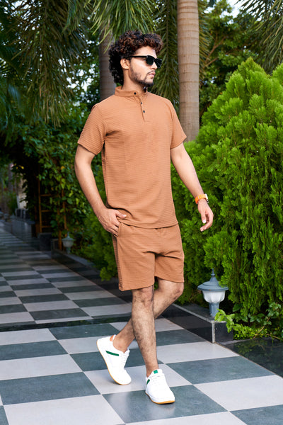 Men's Premium Sugarcane Fabric Orange Co-Ord Set.
