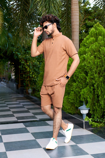Men's Premium Sugarcane Fabric Orange Co-Ord Set.