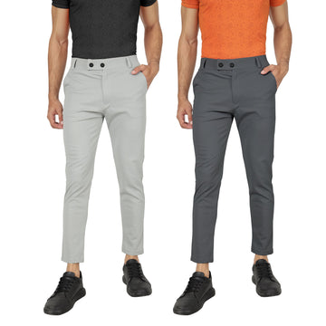 Combo Pack Of 2 Light Grey And Dark Grey Lycra Stretchable Formal Stylish Slim Fit Trousers.