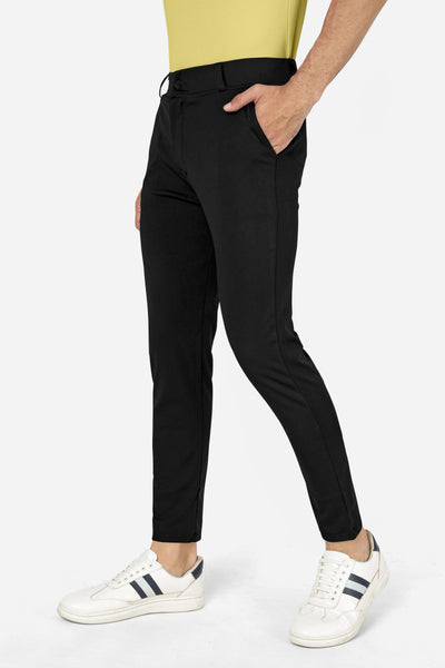 Formal Stretchable Black Pant with Expandable Waist for Men. Regular Fit, Flat Front, Premium Lycra Fabric Pants for Office, Party and Casual Wear