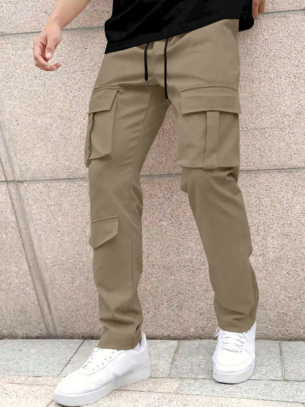 Men’s Classic Tie Pocket Track Pants.Men's Stretch Fit Trousers.Simple Casual Straight Leg Cargo Pants for Men.