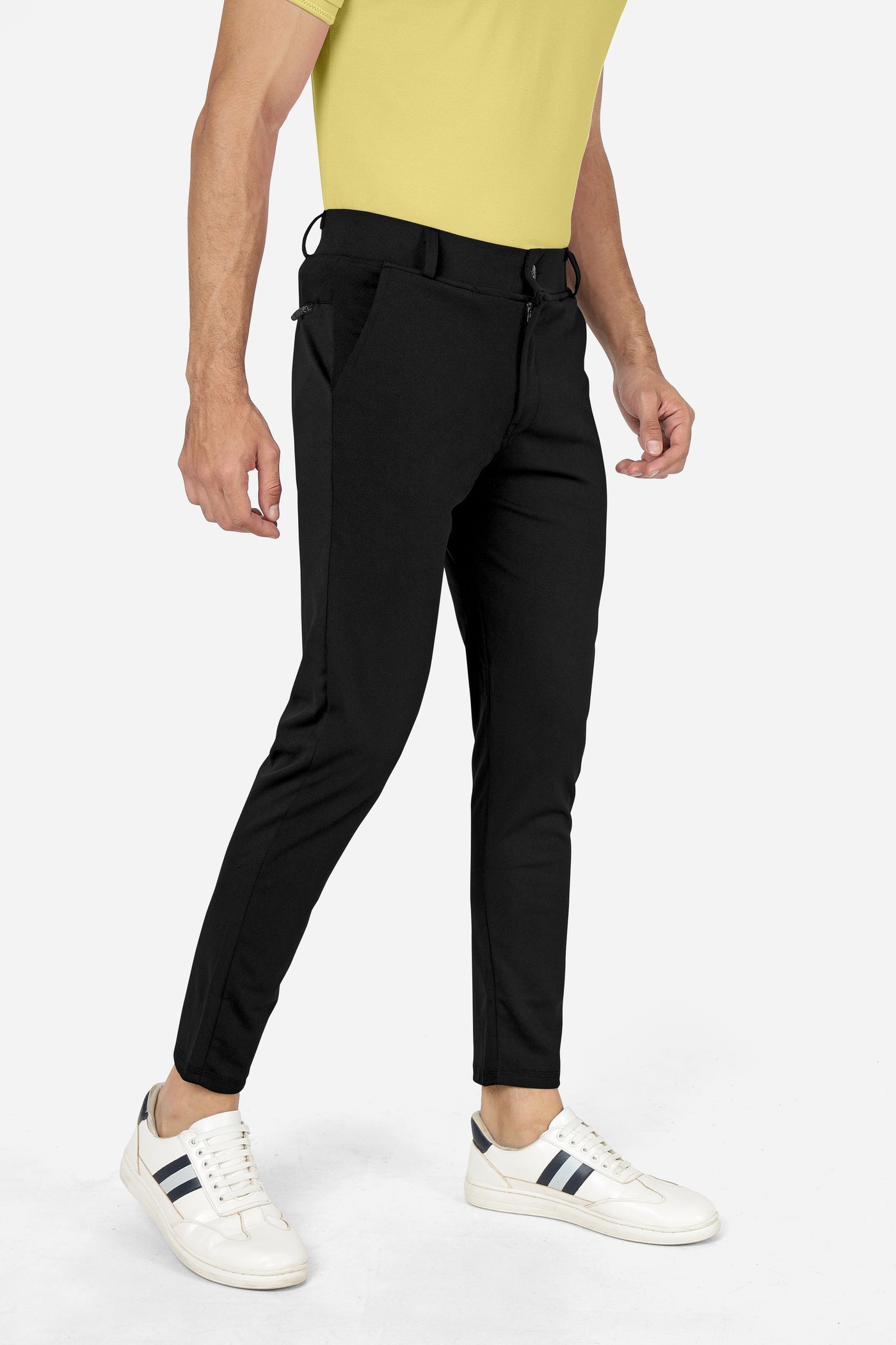 Formal Stretchable Black Pant with Expandable Waist for Men. Regular Fit, Flat Front, Premium Lycra Fabric Pants for Office, Party and Casual Wear