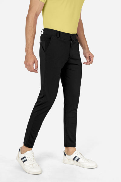Formal Stretchable Black Pant with Expandable Waist for Men. Regular Fit, Flat Front, Premium Lycra Fabric Pants for Office, Party and Casual Wear