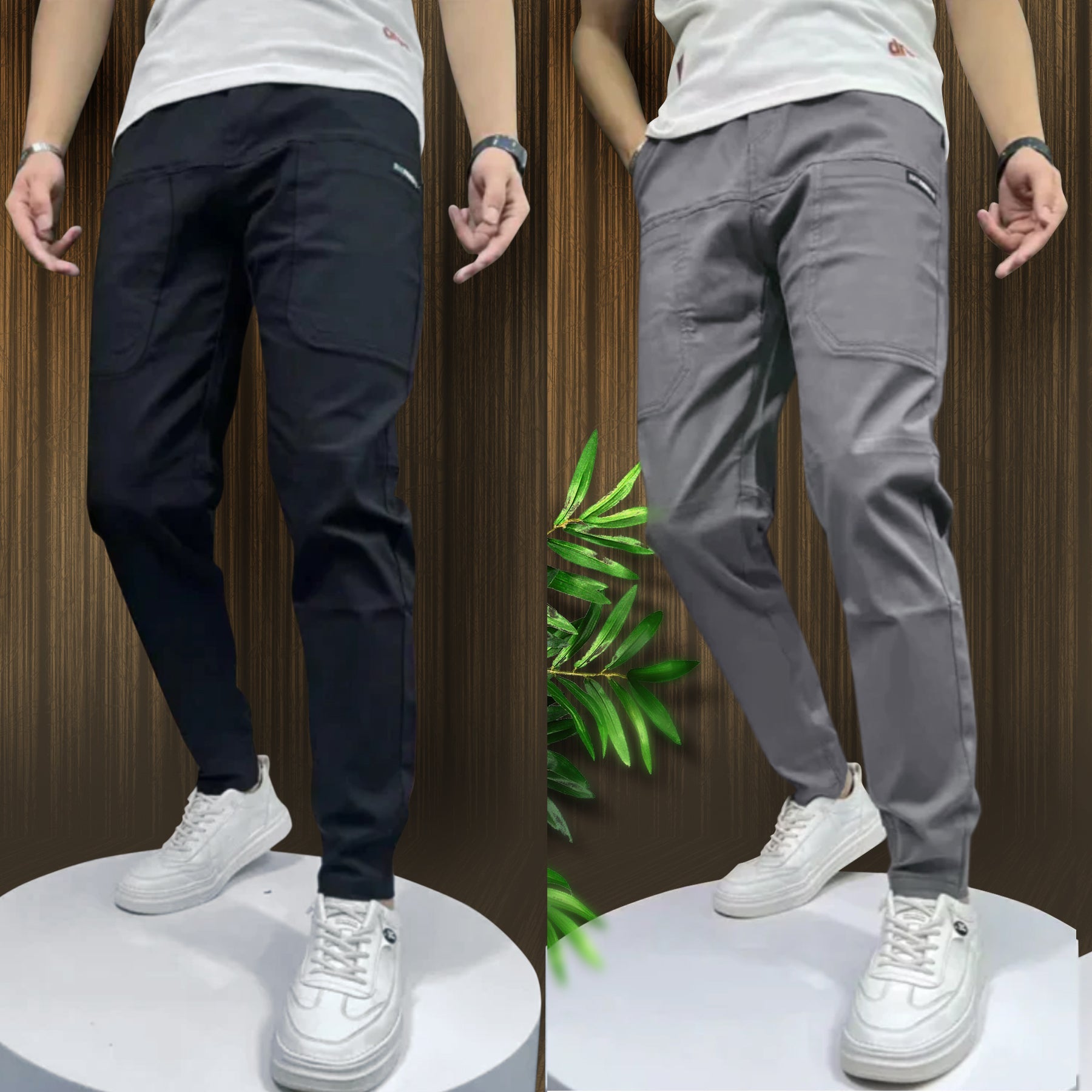 Pack Of 2 | 6-Pocket Cargo Pants | Black&Grey