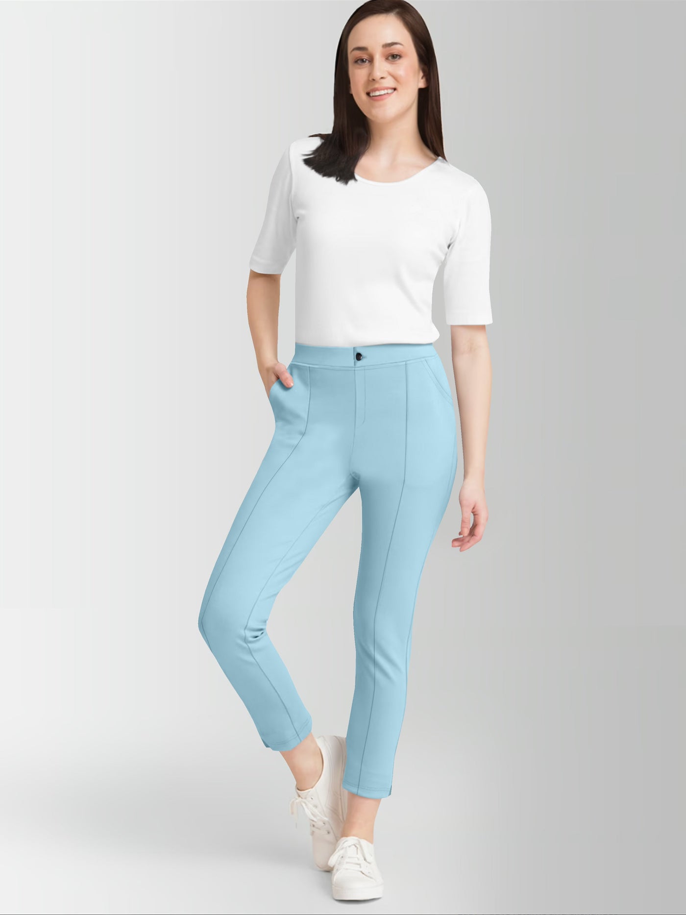 Women's Sky Skinny Fit High Rise Clean Look Regular Length Stretchable Trouser.Track Pant.Jogger.Pant.Body Fit Pent.Formal Trouser.