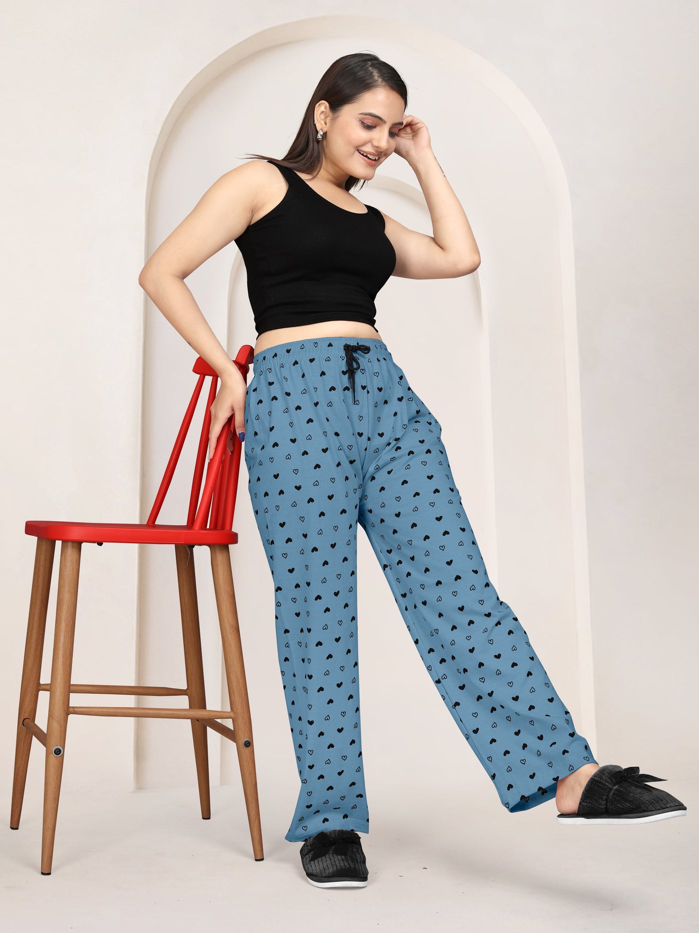 Women Printed Regular Fit Pyjamas(Pink/Sky Blue)(Pack Of 2)