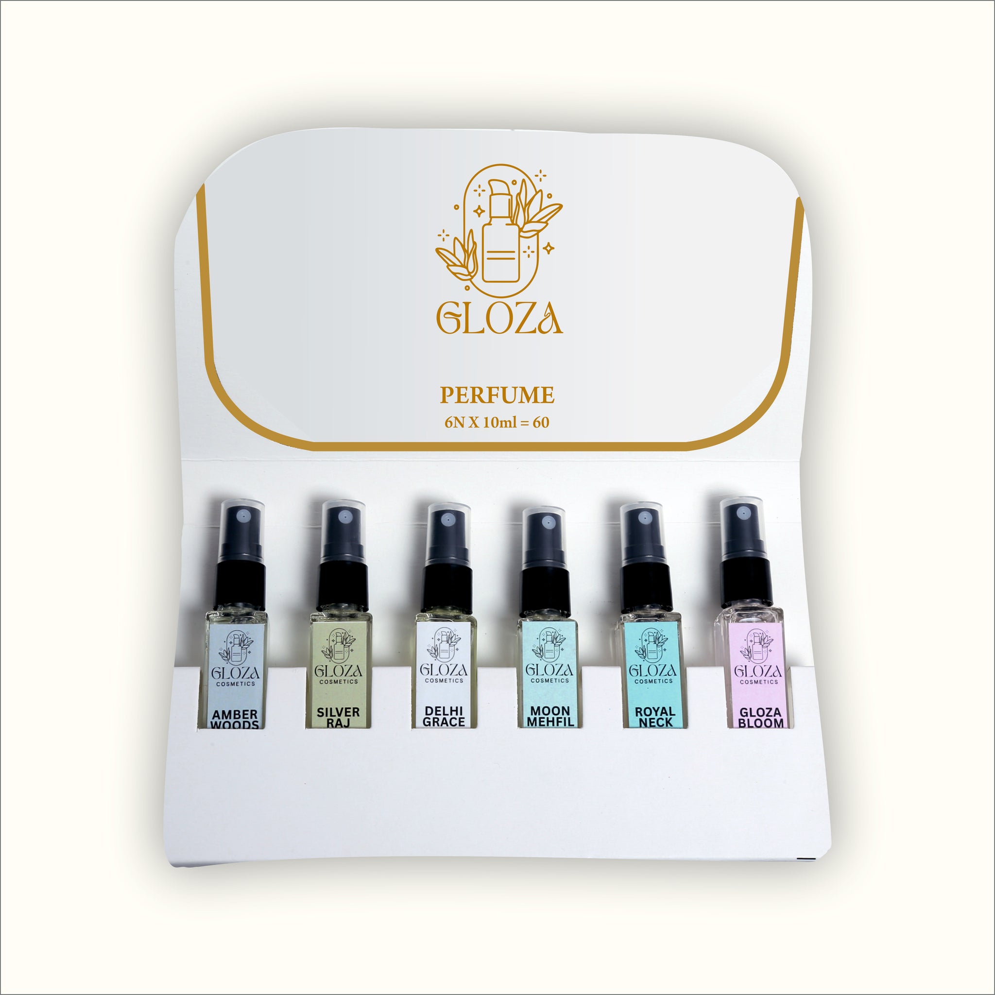 Luxury Long Lasting Unisex Perfume Gift Set | 6x10ml Perfume for Man & Woman Sweet, Premium Fragrance Scent | GLOZA BLOOM,MOON MEHFIL,AMBER WOODS,SILVER RAJ,ROYAL NACK,DHEHI GRACE | Gifts for Men and Women