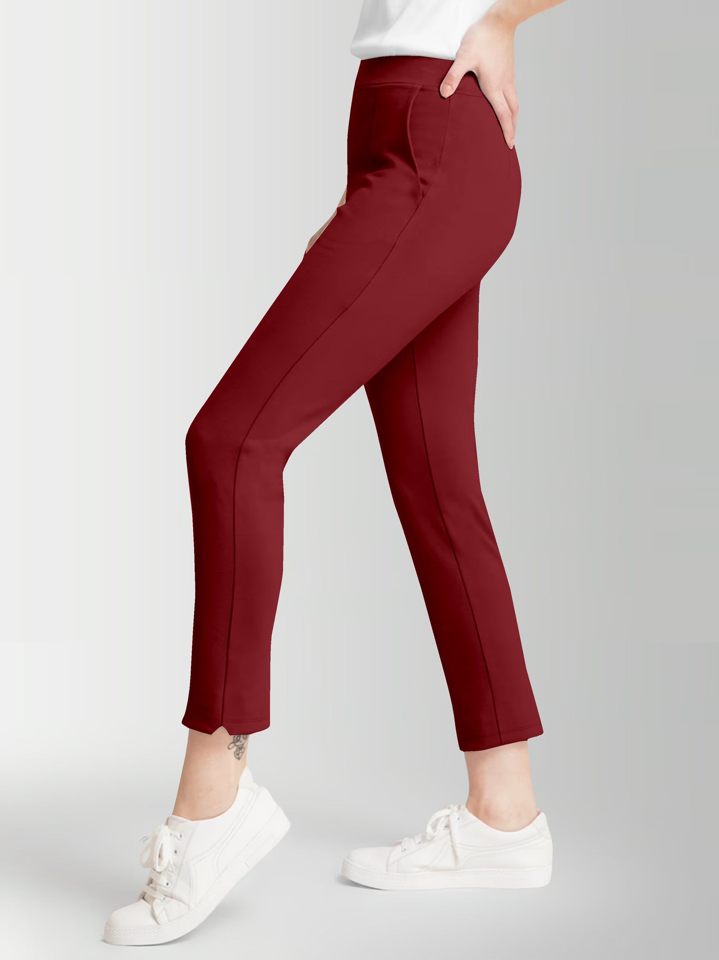 Women's Maroon Skinny Fit High Rise Clean Look Regular Length Stretchable Trouser.Track Pant.Jogger.Pant.Body Fit Pent.Formal Trouser.