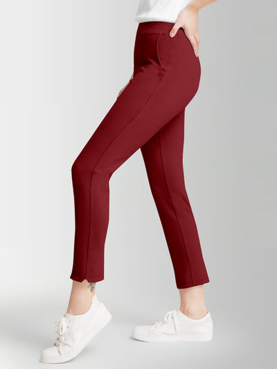 Women's Maroon Skinny Fit High Rise Clean Look Regular Length Stretchable Trouser.Track Pant.Jogger.Pant.Body Fit Pent.Formal Trouser.