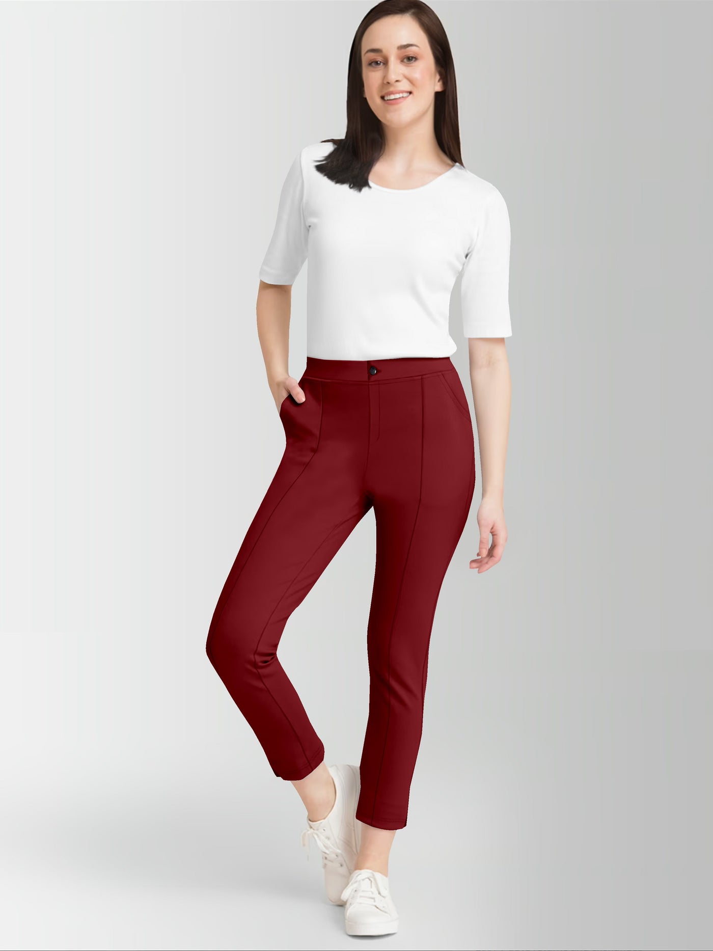 Women's Maroon Skinny Fit High Rise Clean Look Regular Length Stretchable Trouser.Track Pant.Jogger.Pant.Body Fit Pent.Formal Trouser.