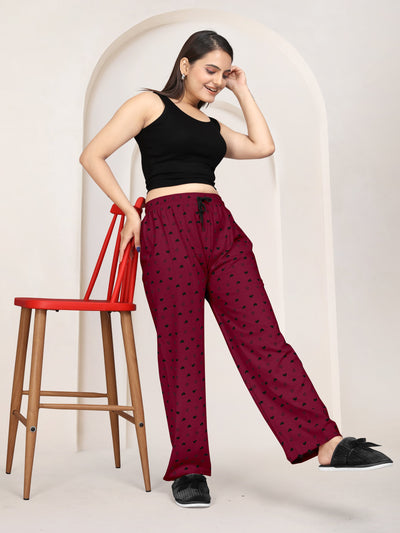 Women Printed Regular Fit Pyjamas(Grey/Maroon)(Pack Of 2)