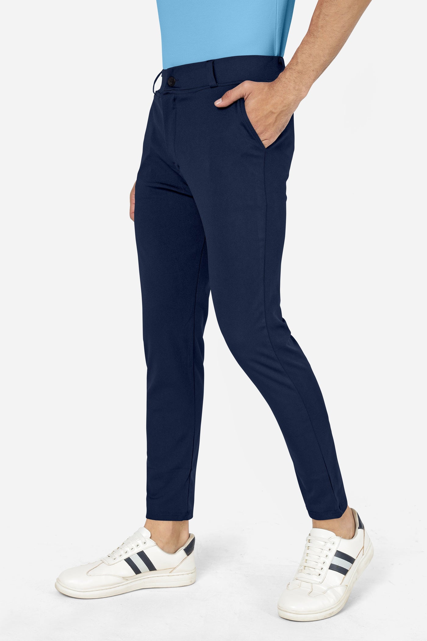 Formal Stretchable Navy Blue Pant with Expandable Waist for Men. Regular Fit, Flat Front, Premium Lycra Fabric Pants for Office, Party and Casual Wear