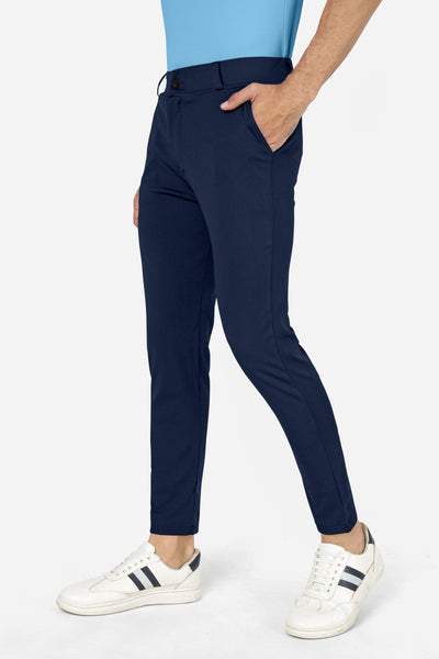 Formal Stretchable Navy Blue Pant with Expandable Waist for Men. Regular Fit, Flat Front, Premium Lycra Fabric Pants for Office, Party and Casual Wear