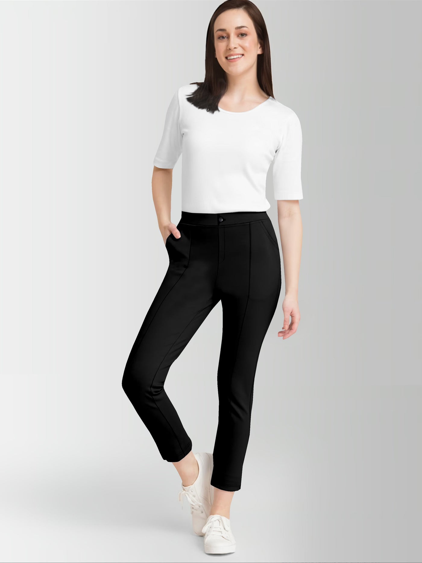 Women's Black Skinny Fit High Rise Clean Look Regular Length Stretchable Trouser.Track Pant.Jogger.Pant.Body Fit Pent.Formal Trouser.