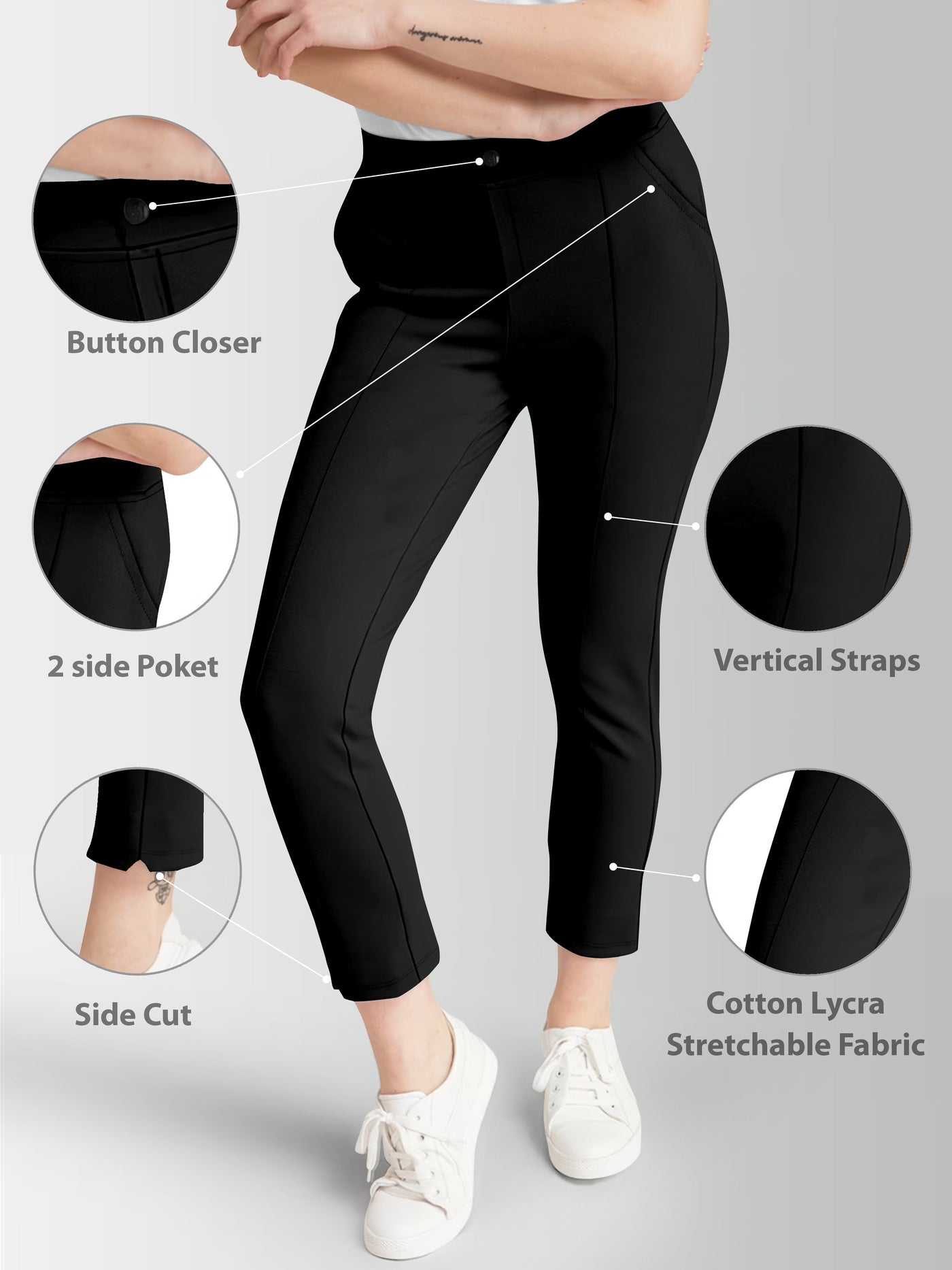 Women's Black Skinny Fit High Rise Clean Look Regular Length Stretchable Trouser.Track Pant.Jogger.Pant.Body Fit Pent.Formal Trouser.