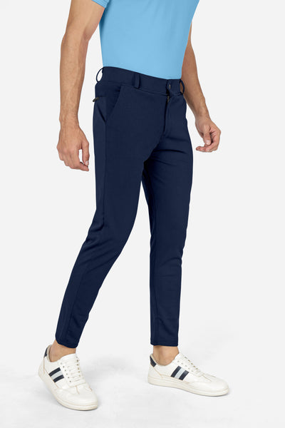 Formal Stretchable Navy Blue Pant with Expandable Waist for Men. Regular Fit, Flat Front, Premium Lycra Fabric Pants for Office, Party and Casual Wear