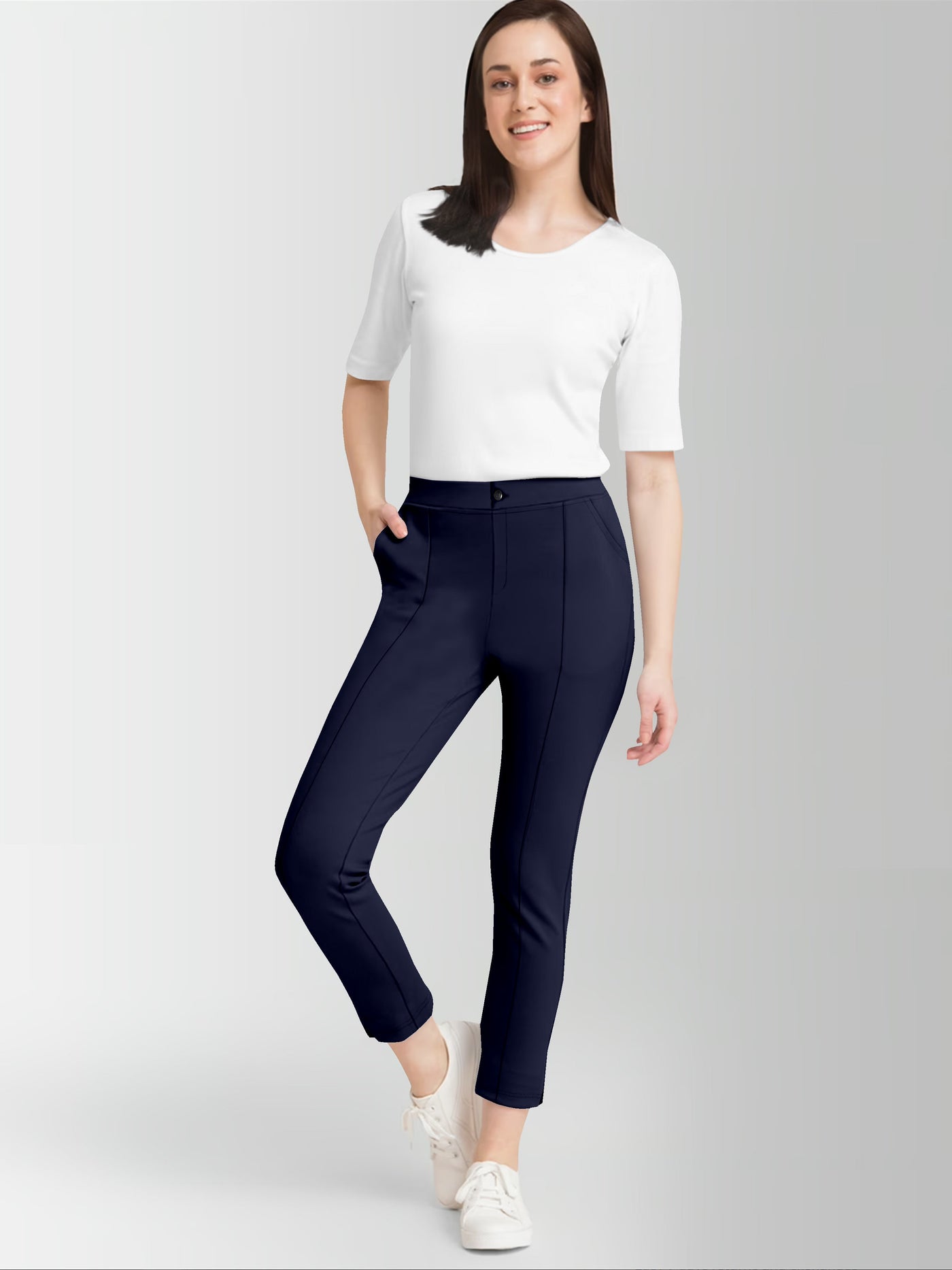 Women's Blue Skinny Fit High Rise Clean Look Regular Length Stretchable Trouser.Track Pant.Jogger.Pant.Body Fit Pent.Formal Trouser.