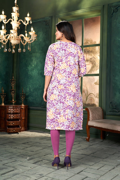 Women Printed Purple Cotton Kurti.