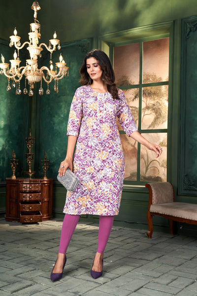 Women Printed Purple Cotton Kurti.