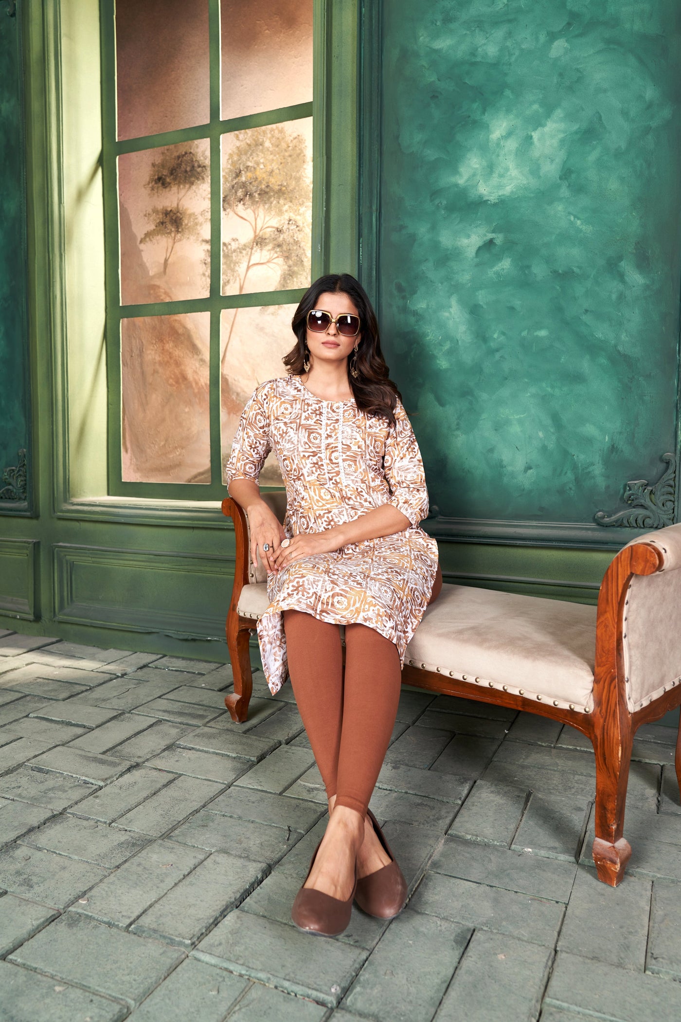 Women Printed Coffee Cotton Kurti