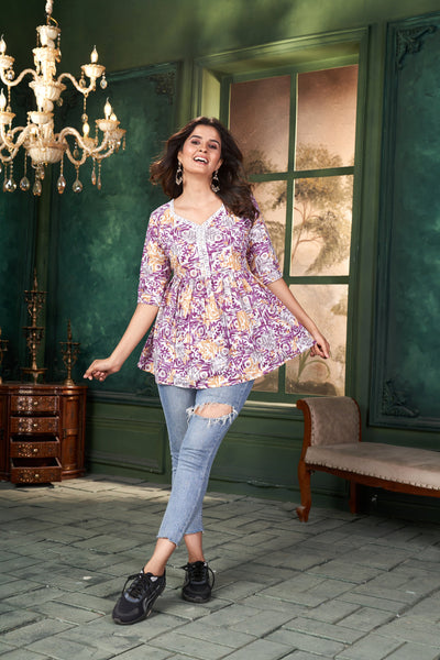 Soft & Stylish Purple Cotton Tops and Tunics for Women.