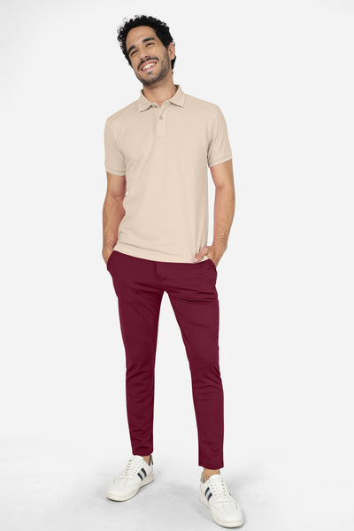 Formal Stretchable Maroon Pant with Expandable Waist for Men. Regular Fit, Flat Front, Premium Lycra Fabric Pants for Office, Party and Casual Wear
