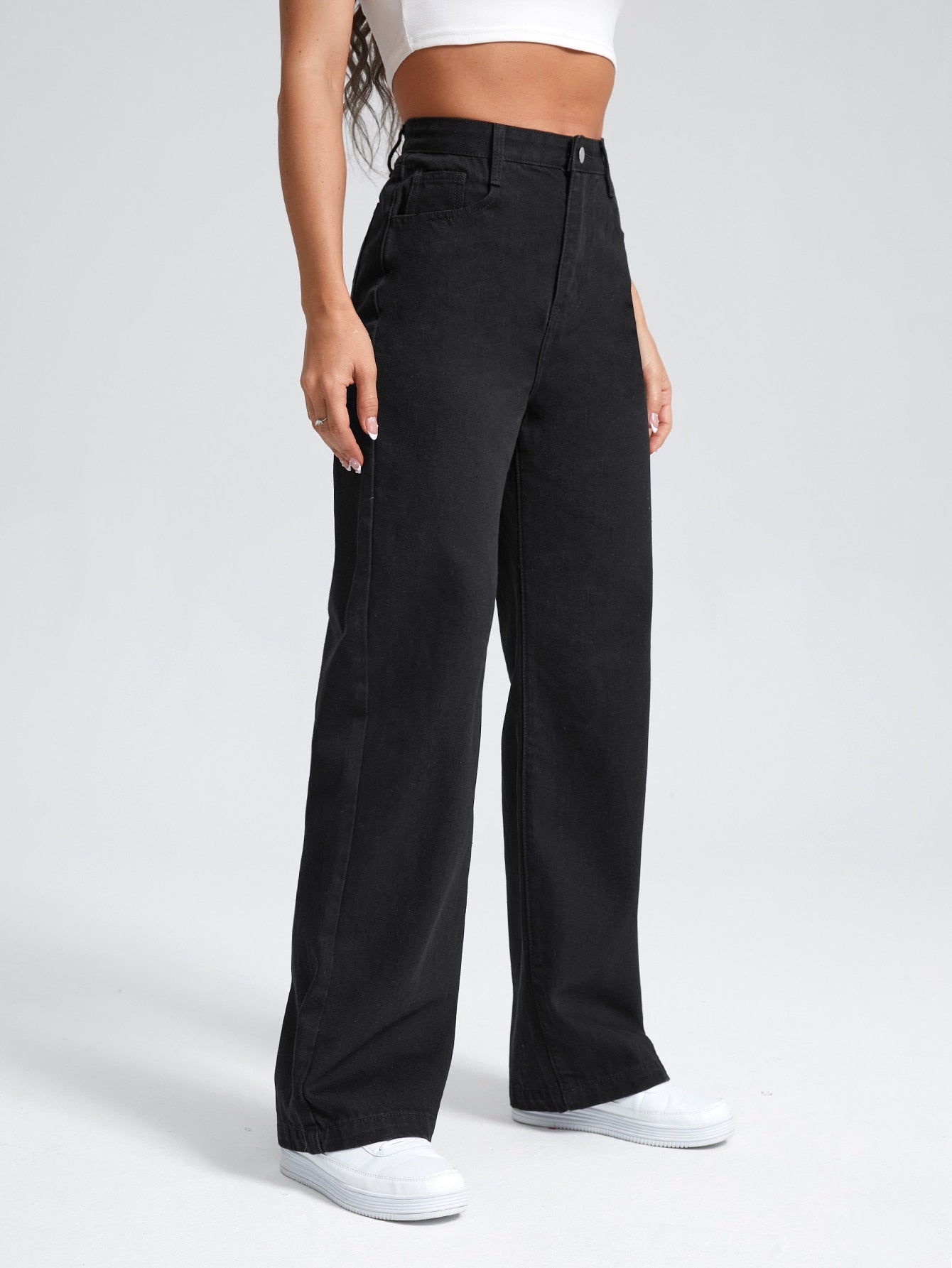 MEELANA Women's Wide Leg High Waist Distress Jeans