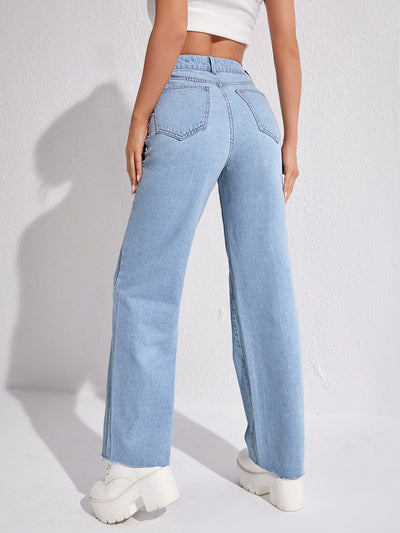 MEELANA Women's Wide Leg High Waist Distress Jeans