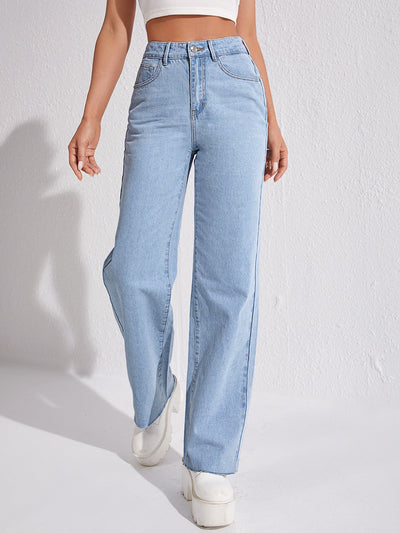 MEELANA Women's Wide Leg High Waist Distress Jeans