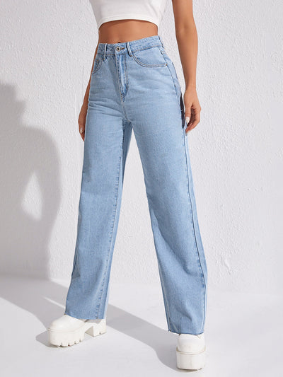 MEELANA Women's Wide Leg High Waist Distress Jeans