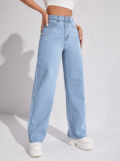 MEELANA Women's Wide Leg High Waist Distress Jeans