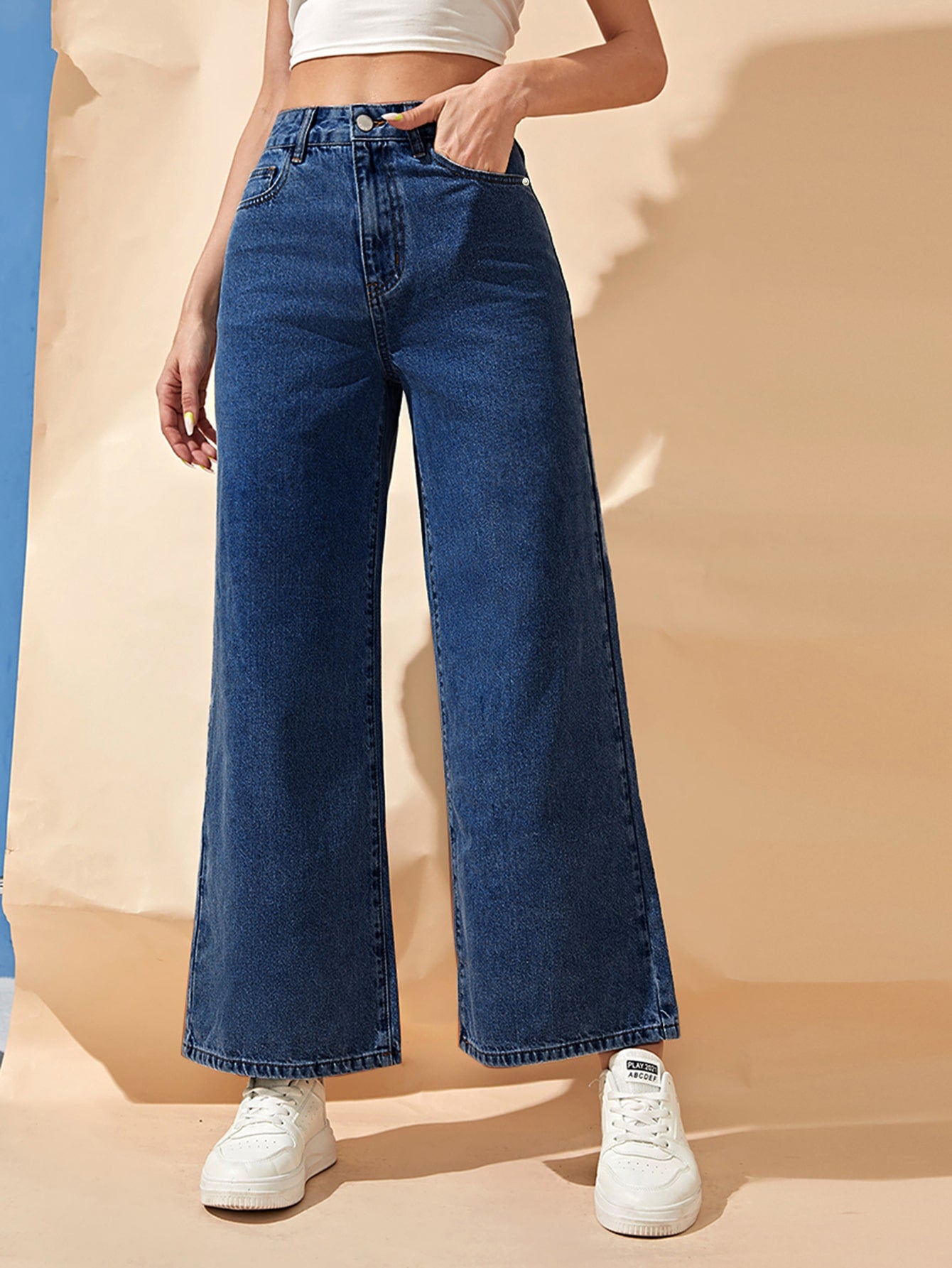 MEELANA Women's Wide Leg Fit High Rise Jeans