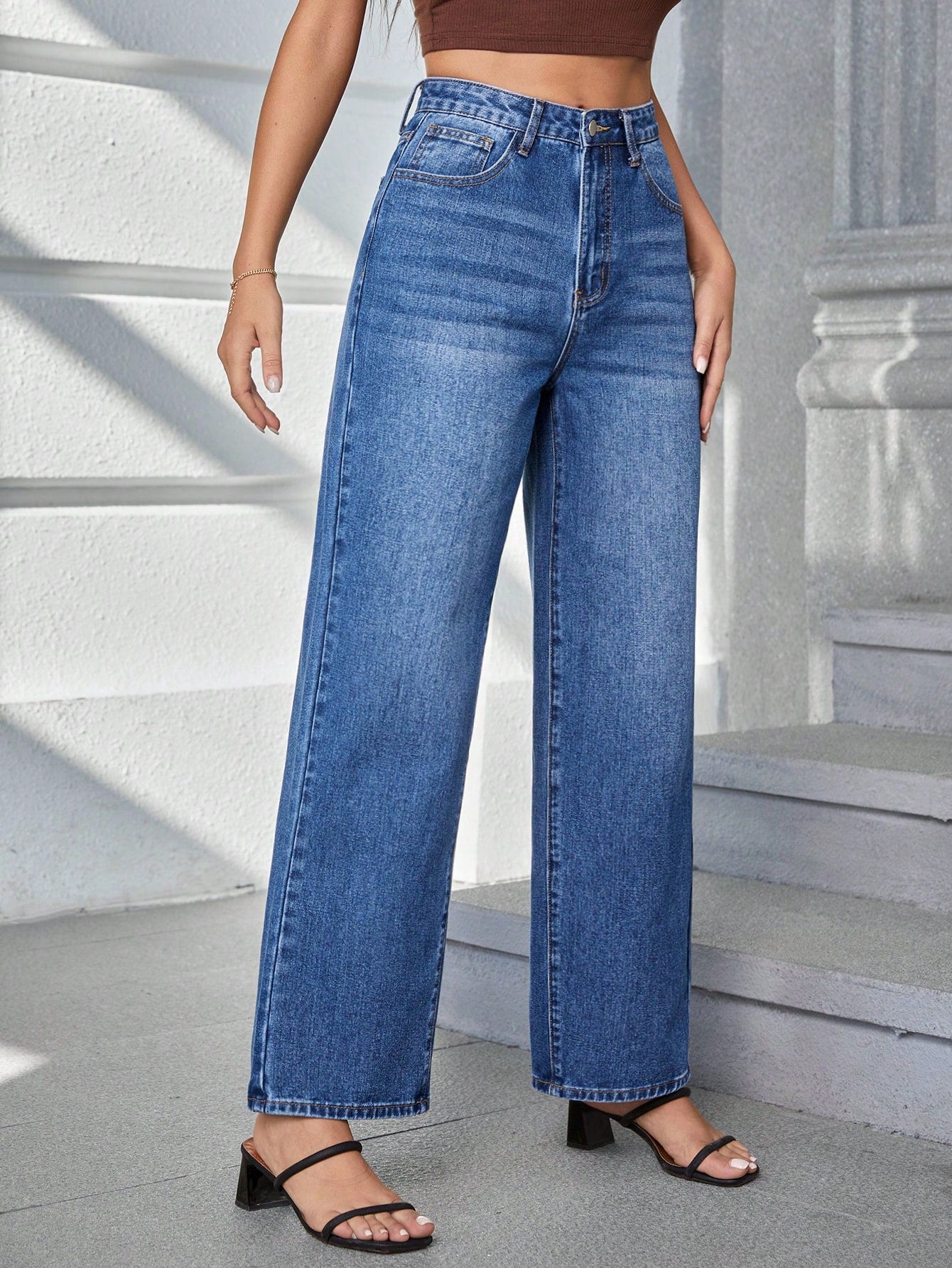 MEELANA Women's Whisker Wide Leg Jeans