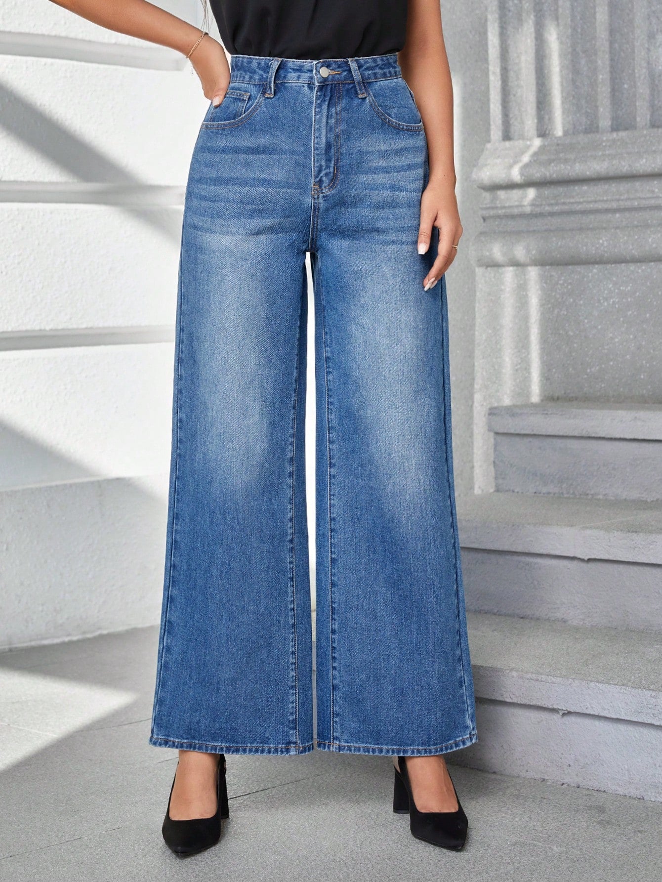 MEELANA Women's Whisker Wide Leg Jeans