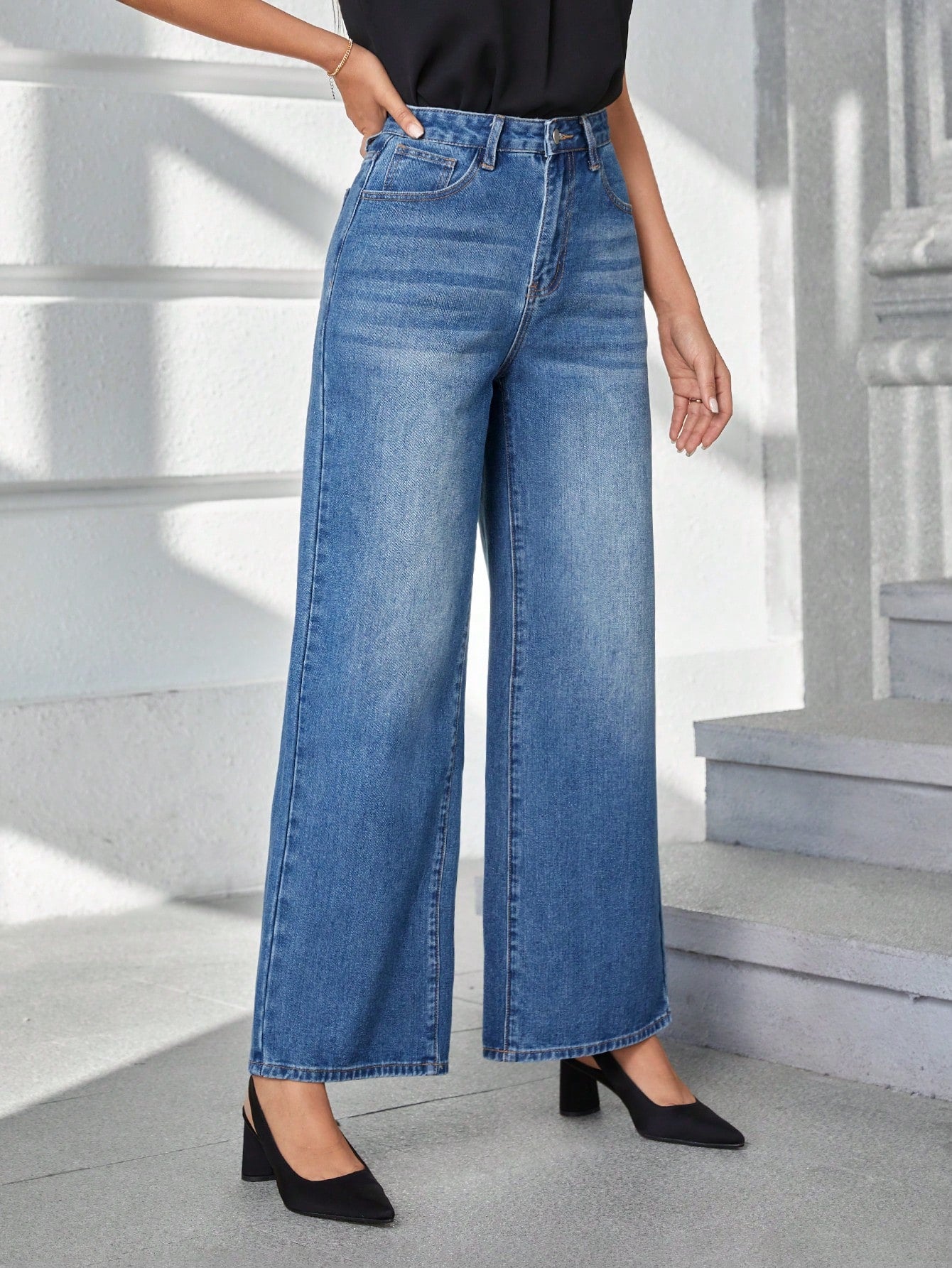 MEELANA Women's Whisker Wide Leg Jeans