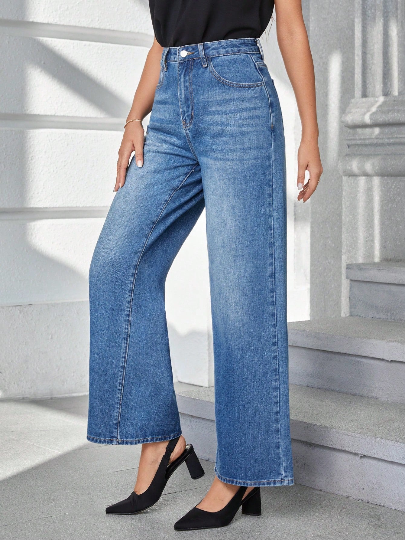 MEELANA Women's Whisker Wide Leg Jeans