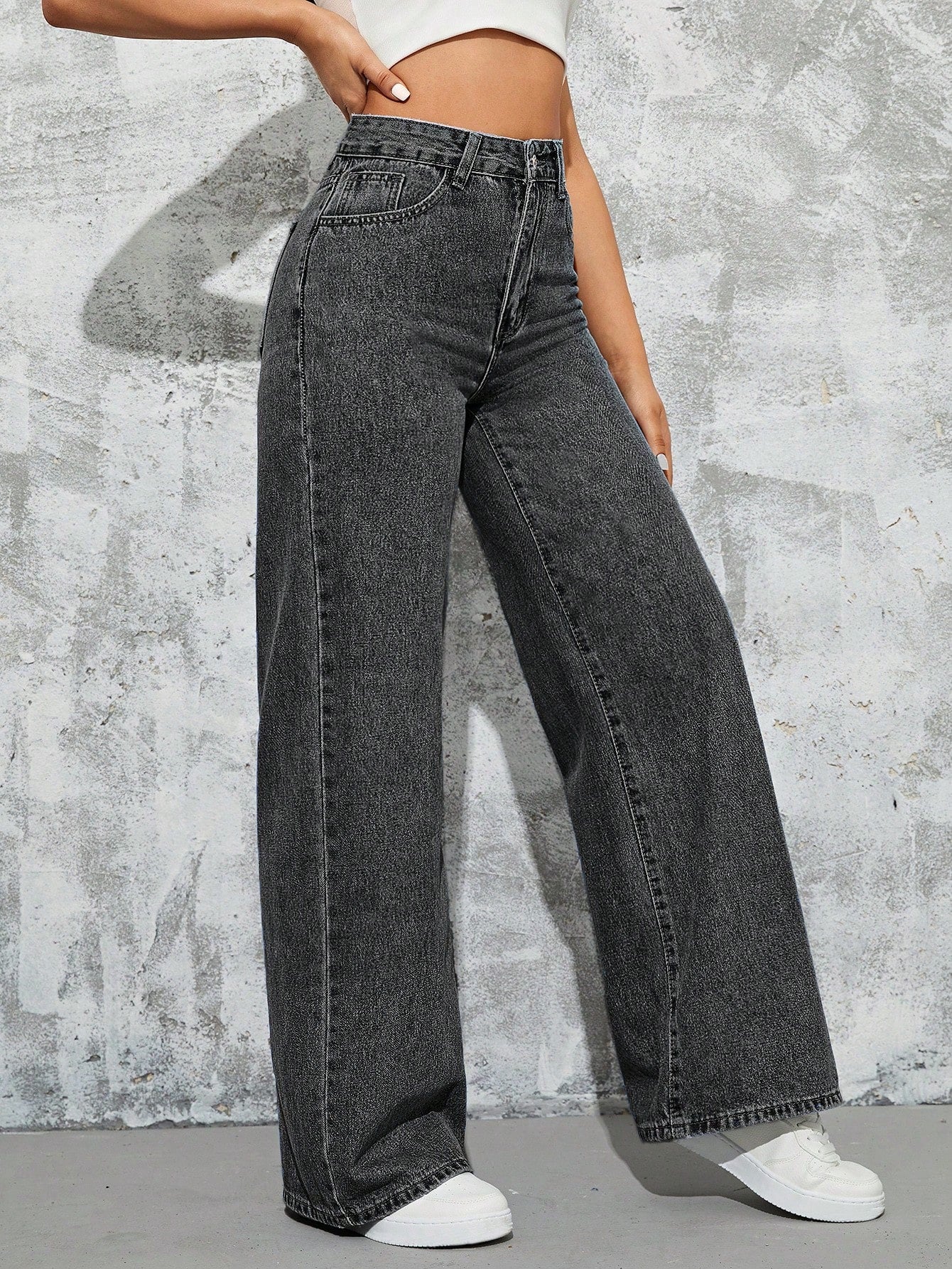 MEELANA Women's Wide Leg High Waist Distress Jeans