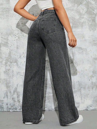MEELANA Women's Wide Leg High Waist Distress Jeans