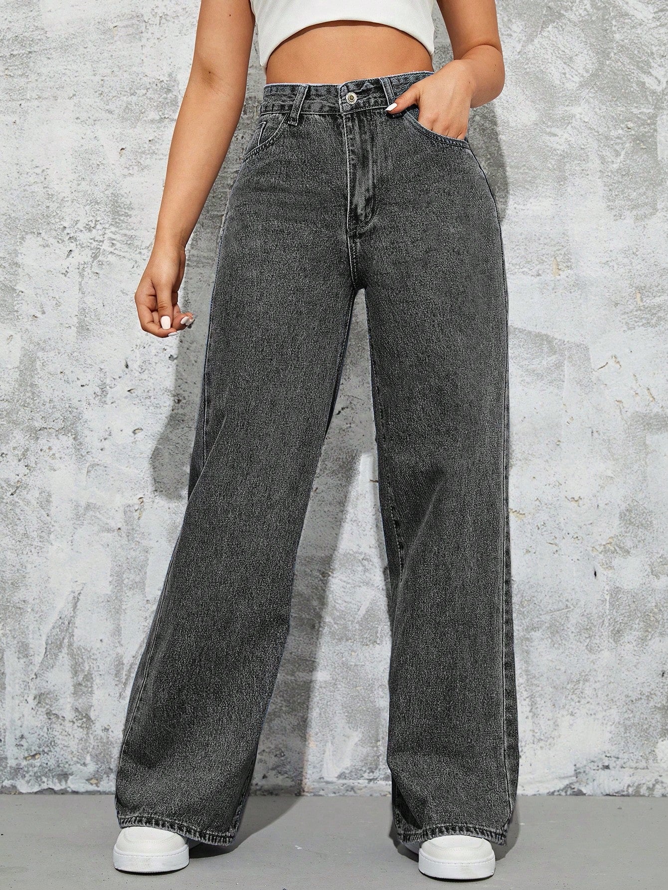 MEELANA Women's Wide Leg High Waist Distress Jeans