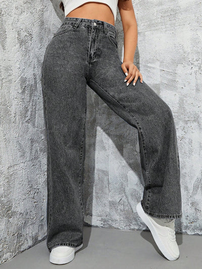 MEELANA Women's Wide Leg High Waist Distress Jeans